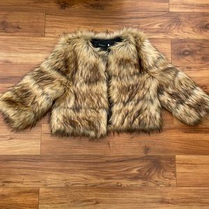 Faux Fur Brown/Black Cropped jacket. Size XL, fits like a medium/large. NEW